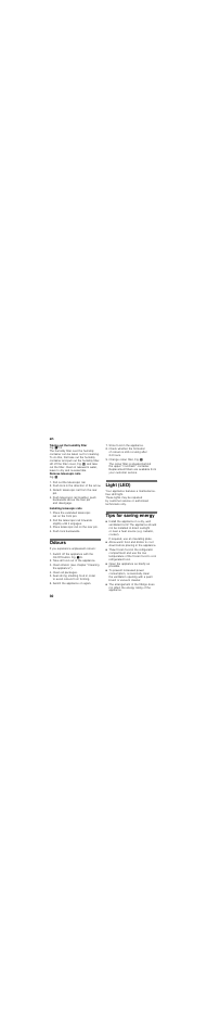 Taking out the humidity filter, Remove telescopic rails, Installing telescopic rails | Odours, Light (led), Tips for saving energy, If required, use an insulating plate, Open the appliance as briefly as possible | Siemens KI27FP60 User Manual | Page 30 / 86