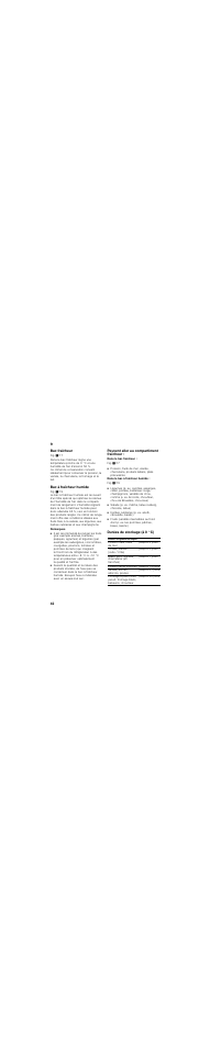 Bac fraîcheur, Bac à fraîcheur humide, Remarques | Peuvent aller au compartiment fraîcheur, Durées de stockage (à 0 °c) | Siemens KI27FP60 User Manual | Page 42 / 86