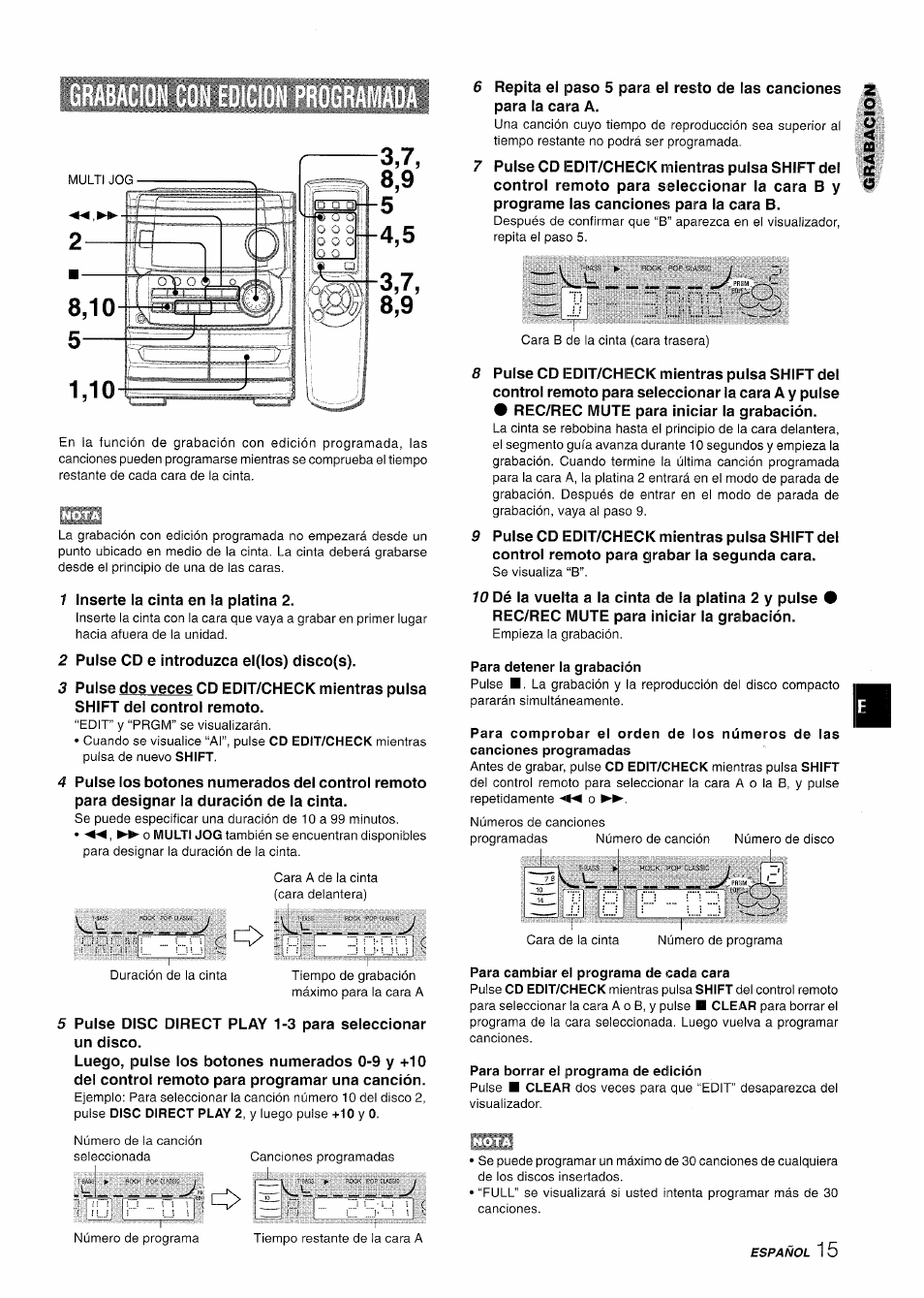 Grabacion con edicion programada | Aiwa CX-NA222 User Manual | Page 35 / 64