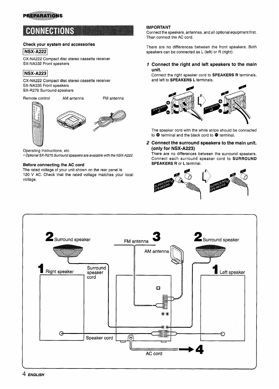 Connections | Aiwa CX-NA222 User Manual | Page 4 / 64