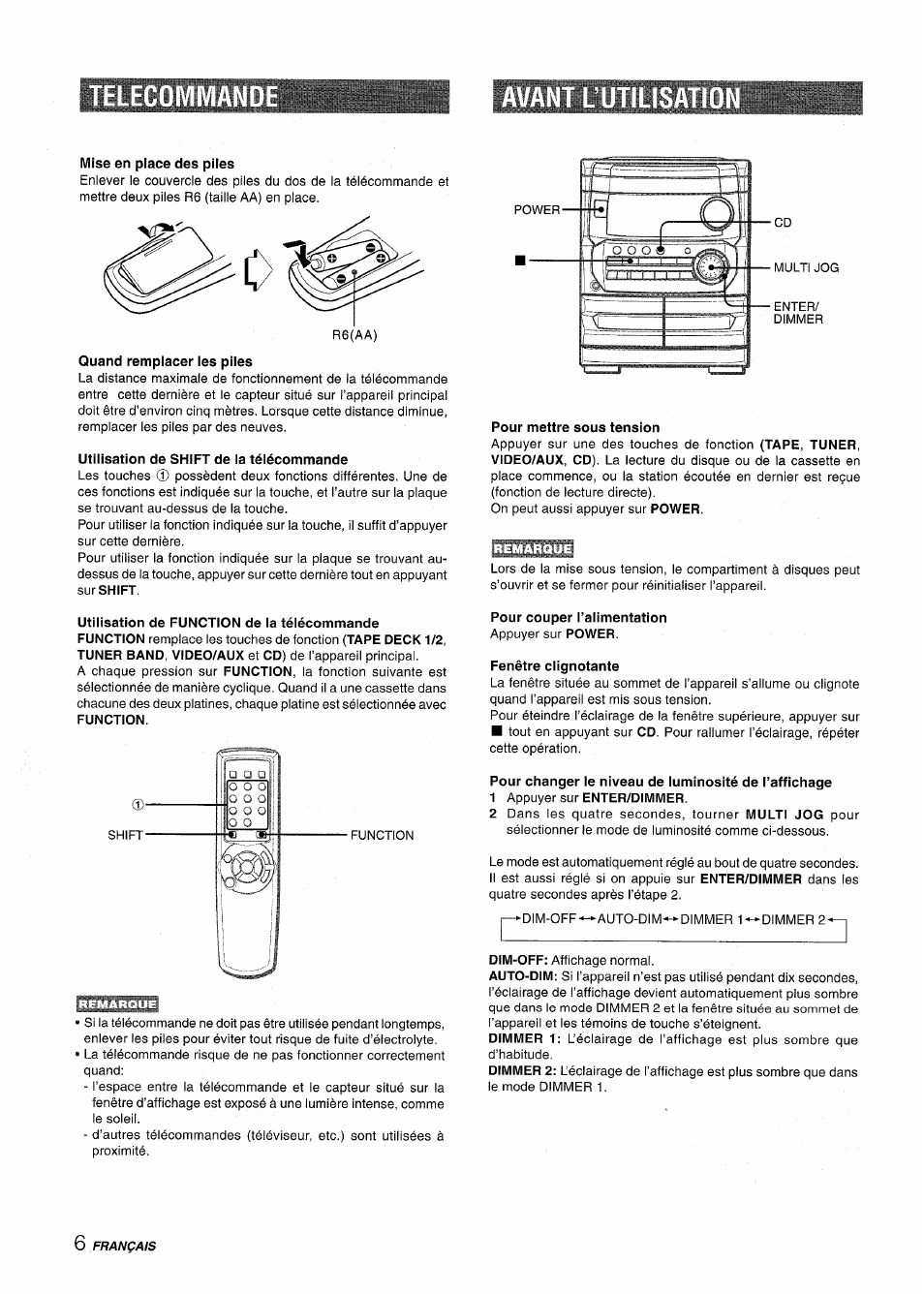 Mise en place des piles, Quand remplacer les piles, Pour mettre sous tension | Aiwa CX-NA222 User Manual | Page 46 / 64