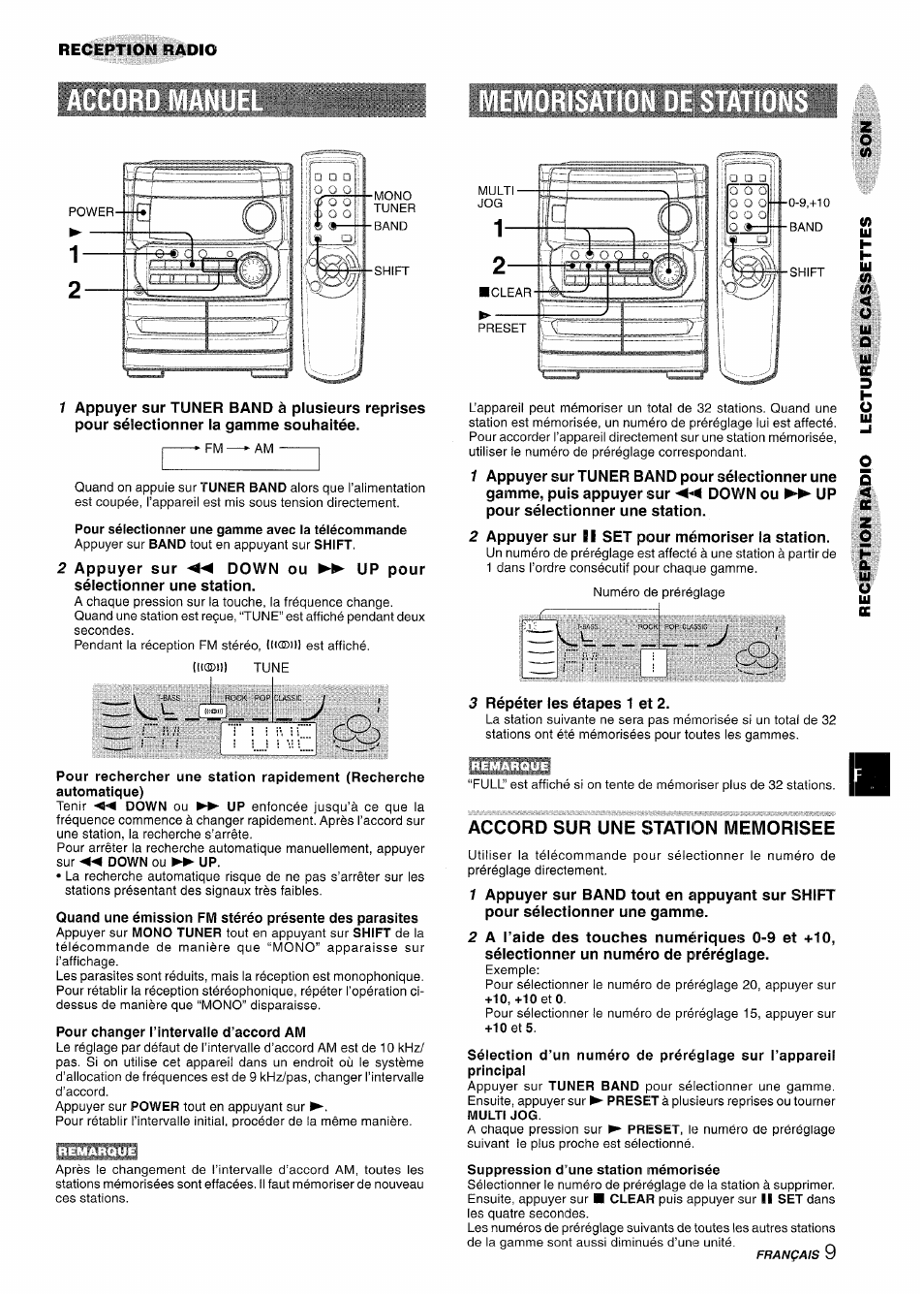 Pour changer l’intervalle d’accord am, Accord sur une station memorisee, Suppression d’une station mémorisée | Aiwa CX-NA222 User Manual | Page 49 / 64