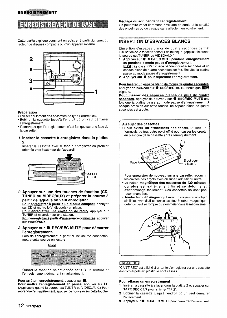 Insertion d’espaces blancs | Aiwa CX-NA222 User Manual | Page 52 / 64