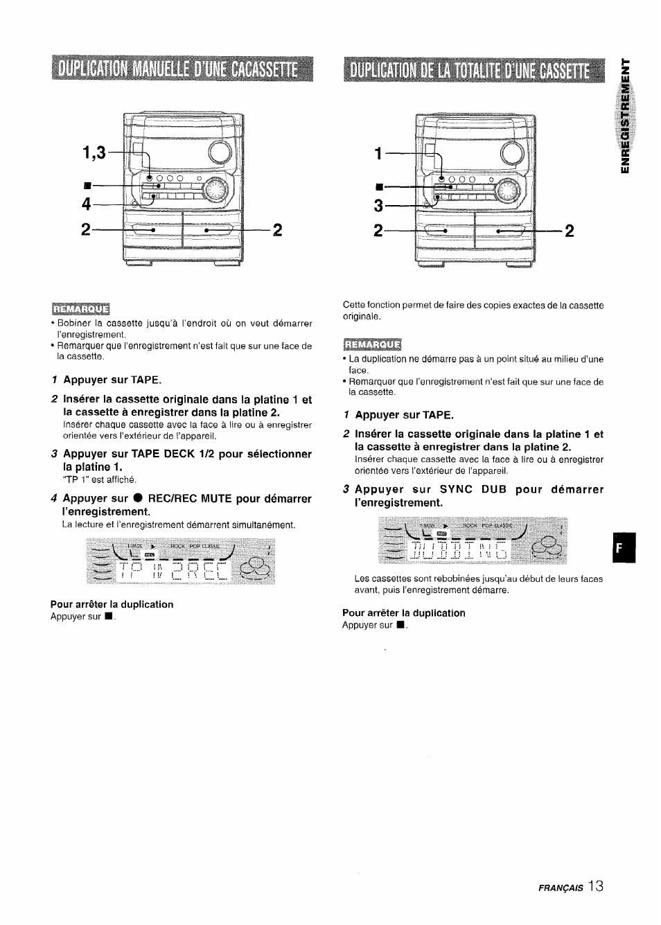 Duplication de la totalite d'une, Pour arrêter la duplication | Aiwa CX-NA222 User Manual | Page 53 / 64