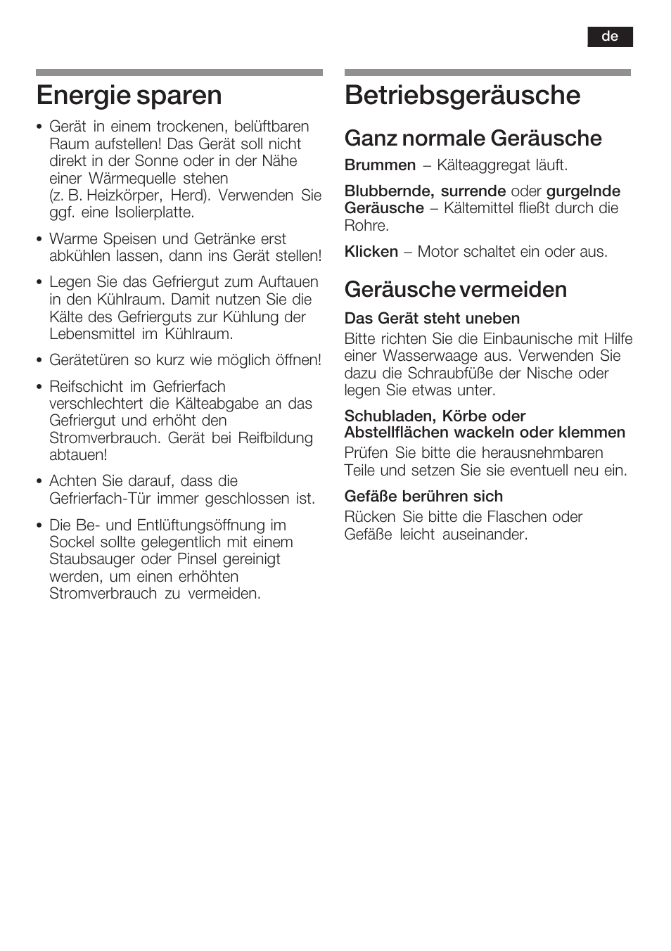 Energie sparen, Betriebsgeräusche, Ganz normale geräusche | Geräusche vermeiden | Siemens KI38CP65 User Manual | Page 19 / 103