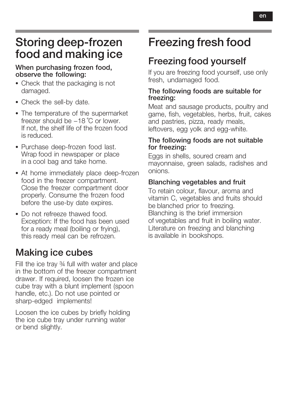 Storing deepćfrozen food and making ice, Freezing fresh food, Making ice cubes | Freezing food yourself | Siemens KI38CP65 User Manual | Page 31 / 103