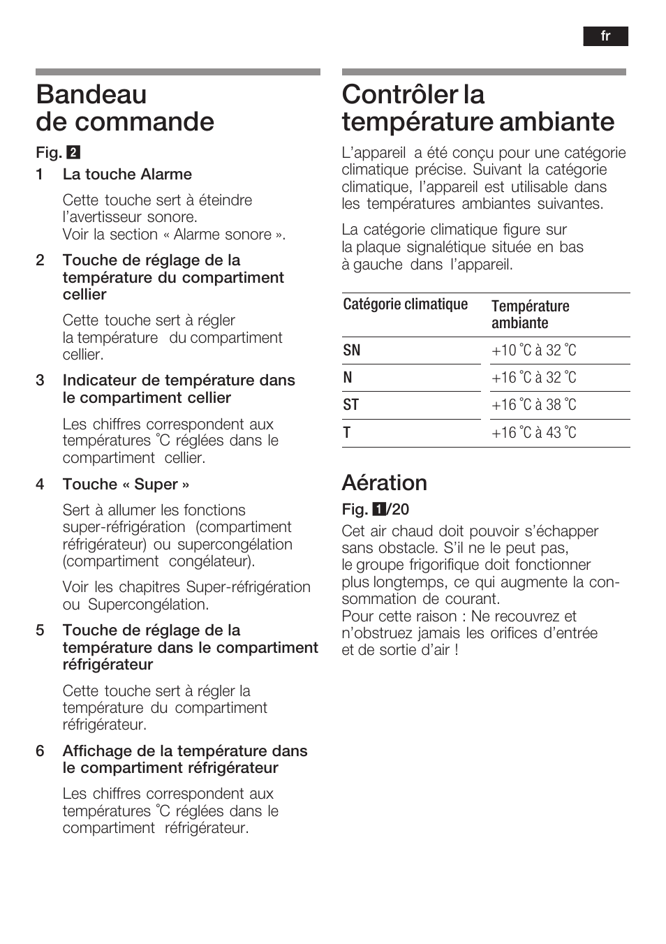 Bandeau de commande, Contrôler la température ambiante, Aération | Siemens KI38CP65 User Manual | Page 45 / 103