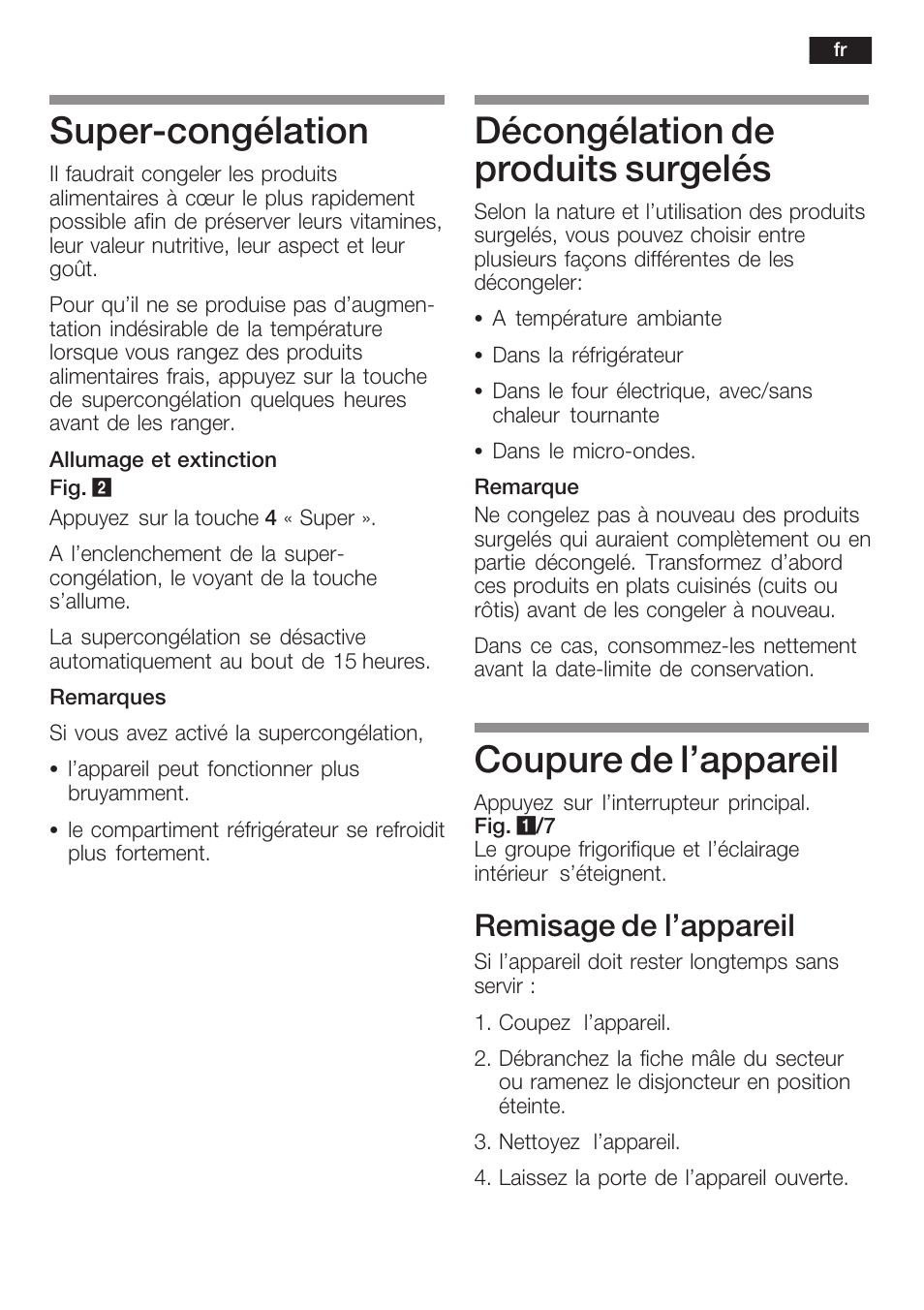 Superćcongélation, Décongélation de produits surgelés, Coupure de l'appareil | Remisage de l'appareil | Siemens KI38CP65 User Manual | Page 53 / 103