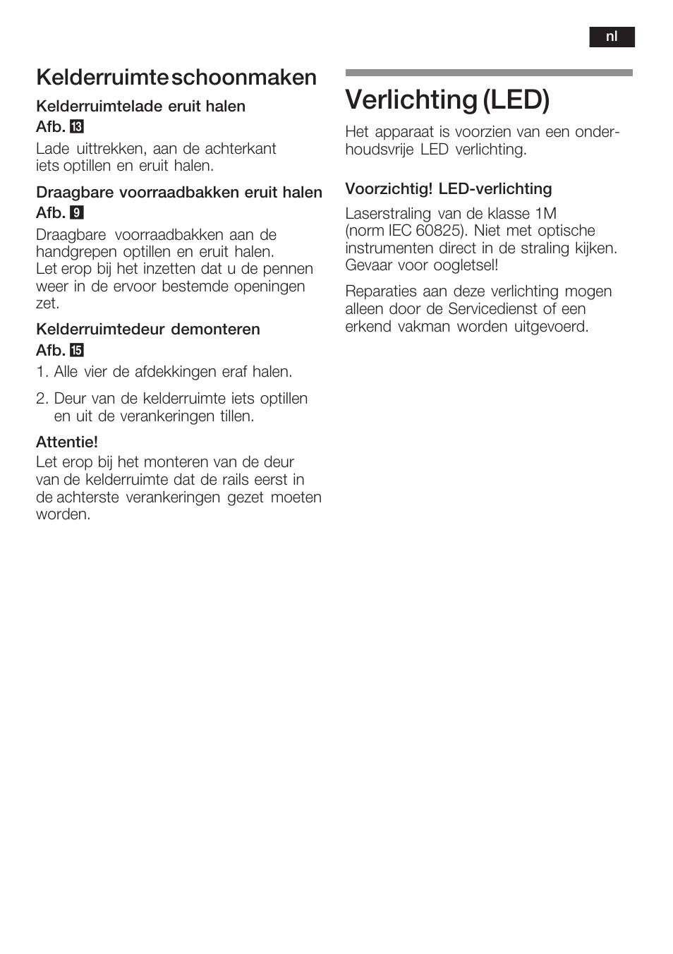 Verlichting, Led), Kelderruimte schoonmaken | Siemens KI38CP65 User Manual | Page 95 / 103