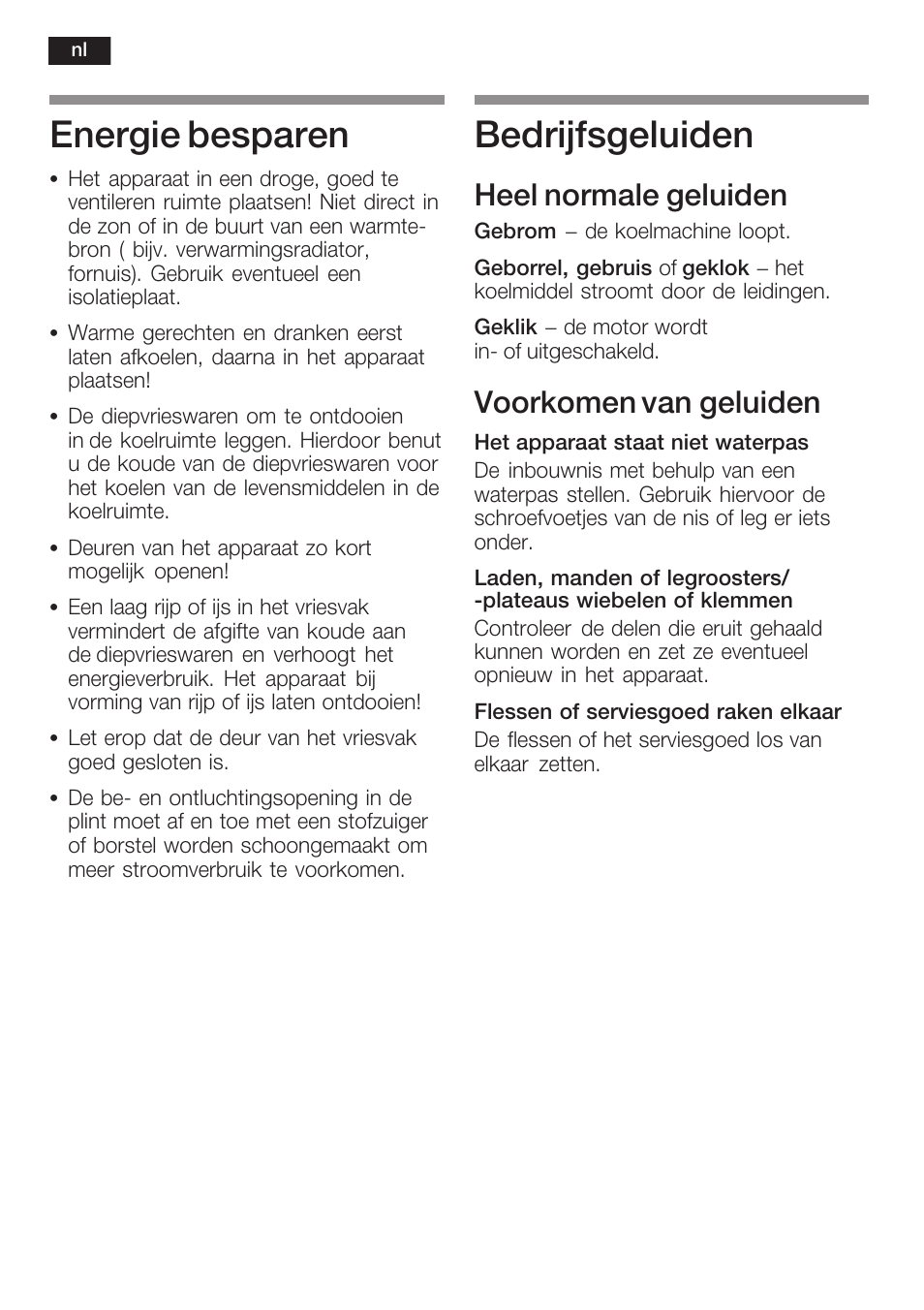 Energie besparen, Bedrijfsgeluiden, Heel normale geluiden | Voorkomen van geluiden | Siemens KI38CP65 User Manual | Page 96 / 103