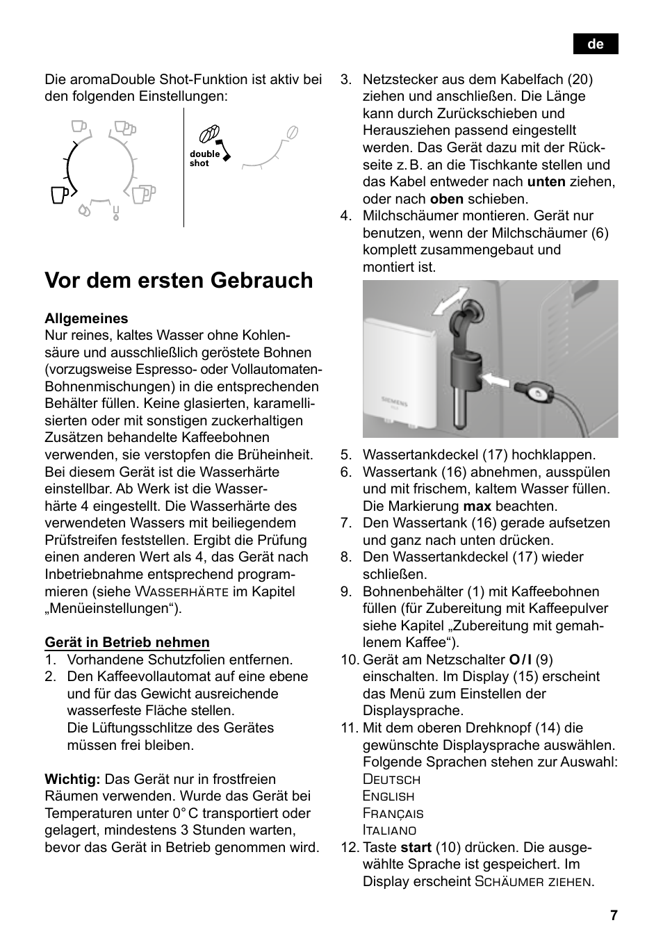 Vor dem ersten gebrauch | Siemens TE503521DE User Manual | Page 11 / 94