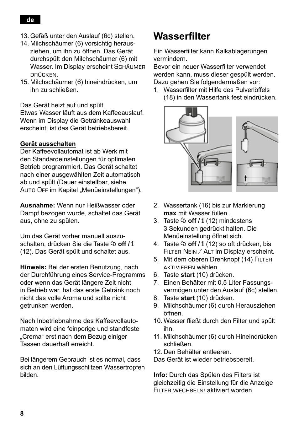 Wasserfilter | Siemens TE503521DE User Manual | Page 12 / 94