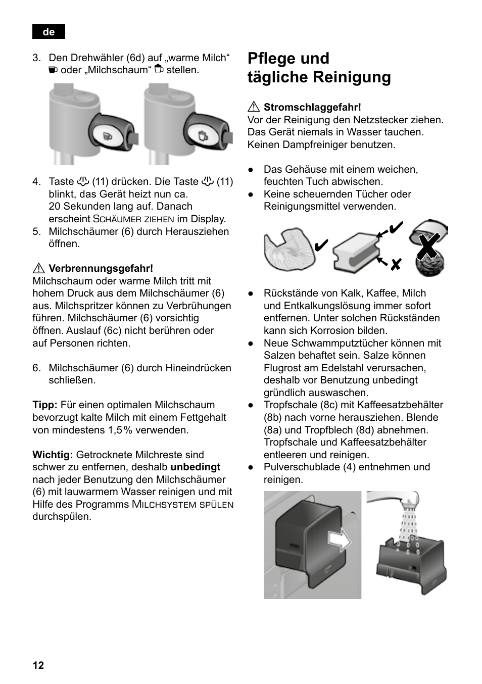 Pflege und tägliche reinigung | Siemens TE503521DE User Manual | Page 16 / 94