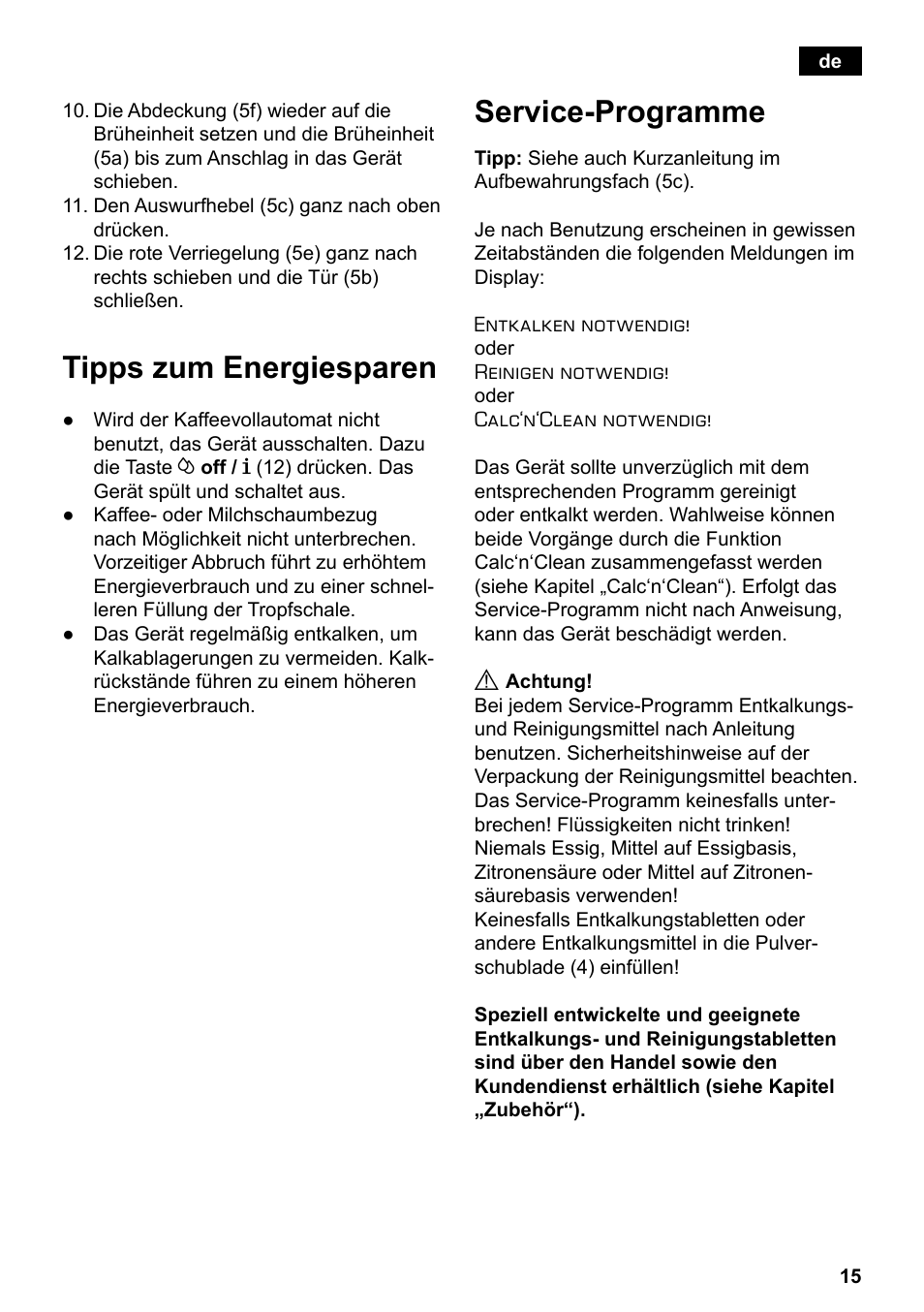 Tipps zum energiesparen, Service-programme | Siemens TE503521DE User Manual | Page 19 / 94