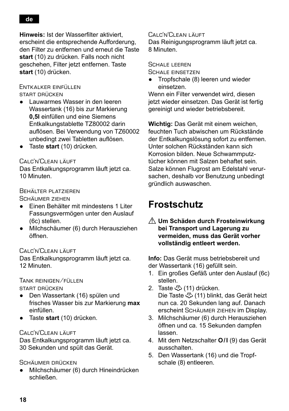 Frostschutz | Siemens TE503521DE User Manual | Page 22 / 94