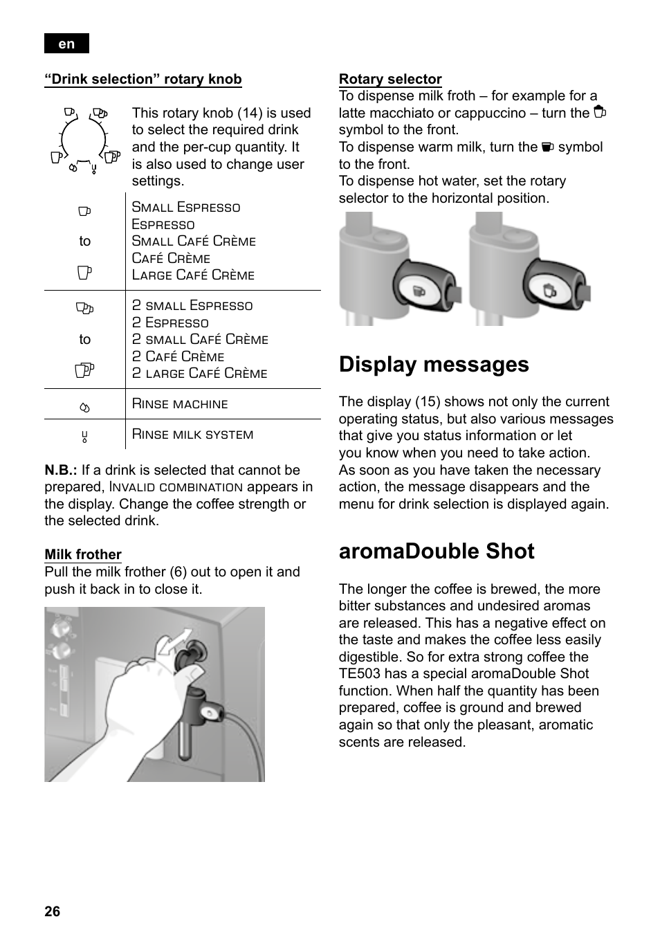Display messages, Aromadouble shot | Siemens TE503521DE User Manual | Page 30 / 94