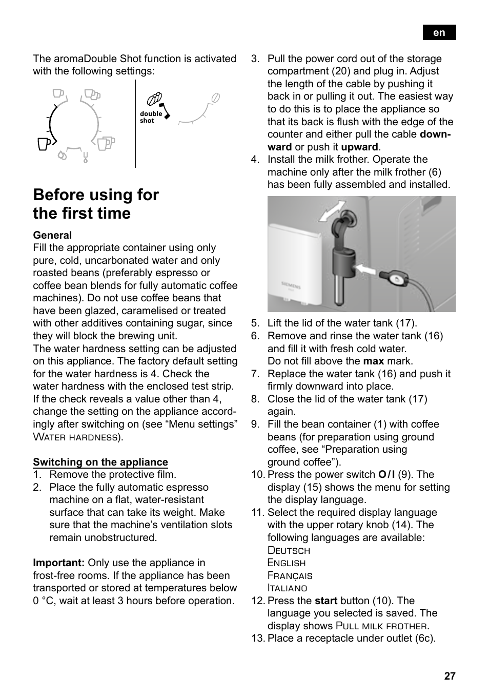 Before using for the first time | Siemens TE503521DE User Manual | Page 31 / 94