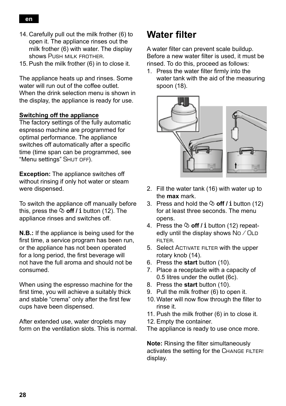 Water filter | Siemens TE503521DE User Manual | Page 32 / 94