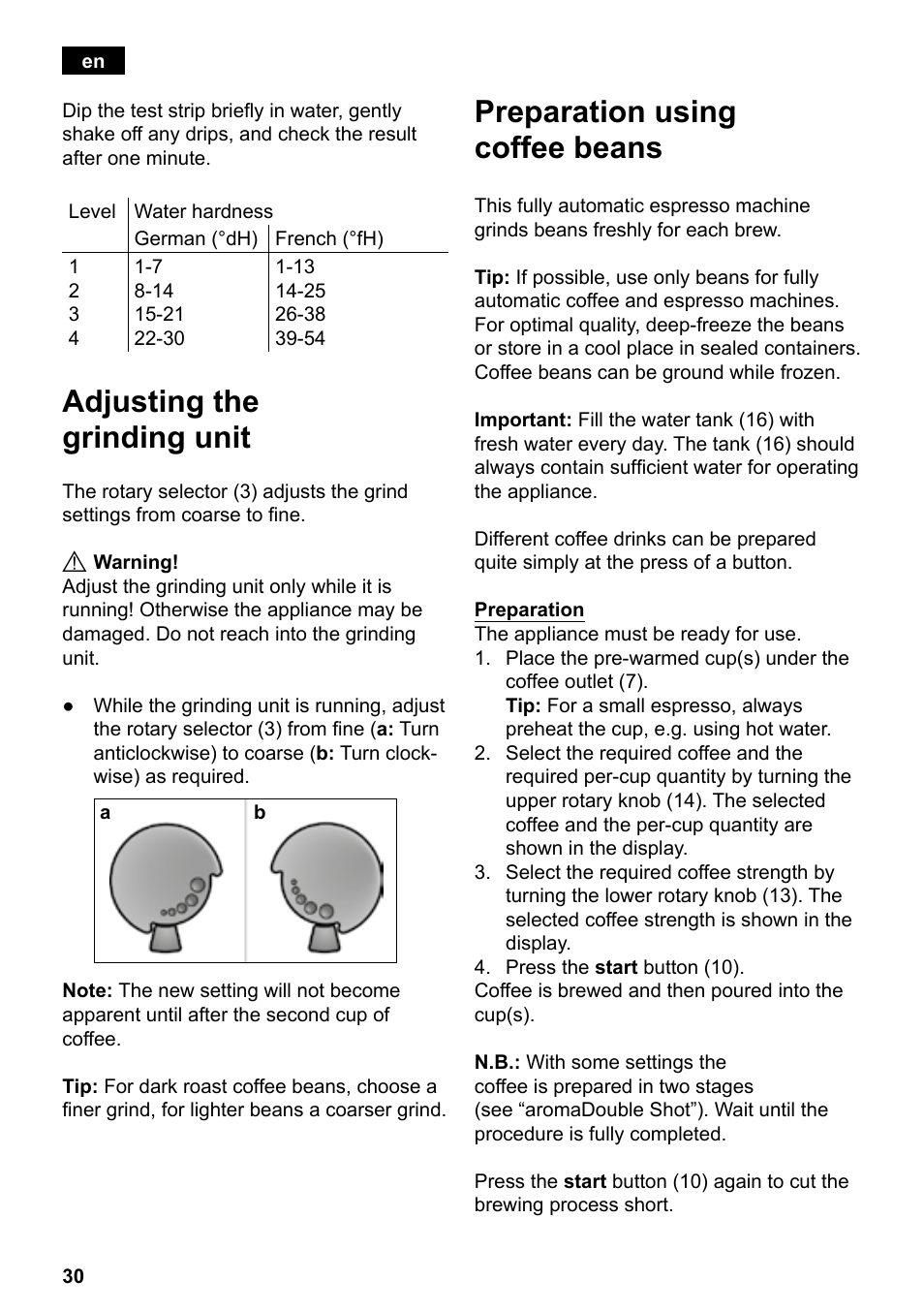 Adjusting the grinding unit, Preparation using coffee beans | Siemens TE503521DE User Manual | Page 34 / 94