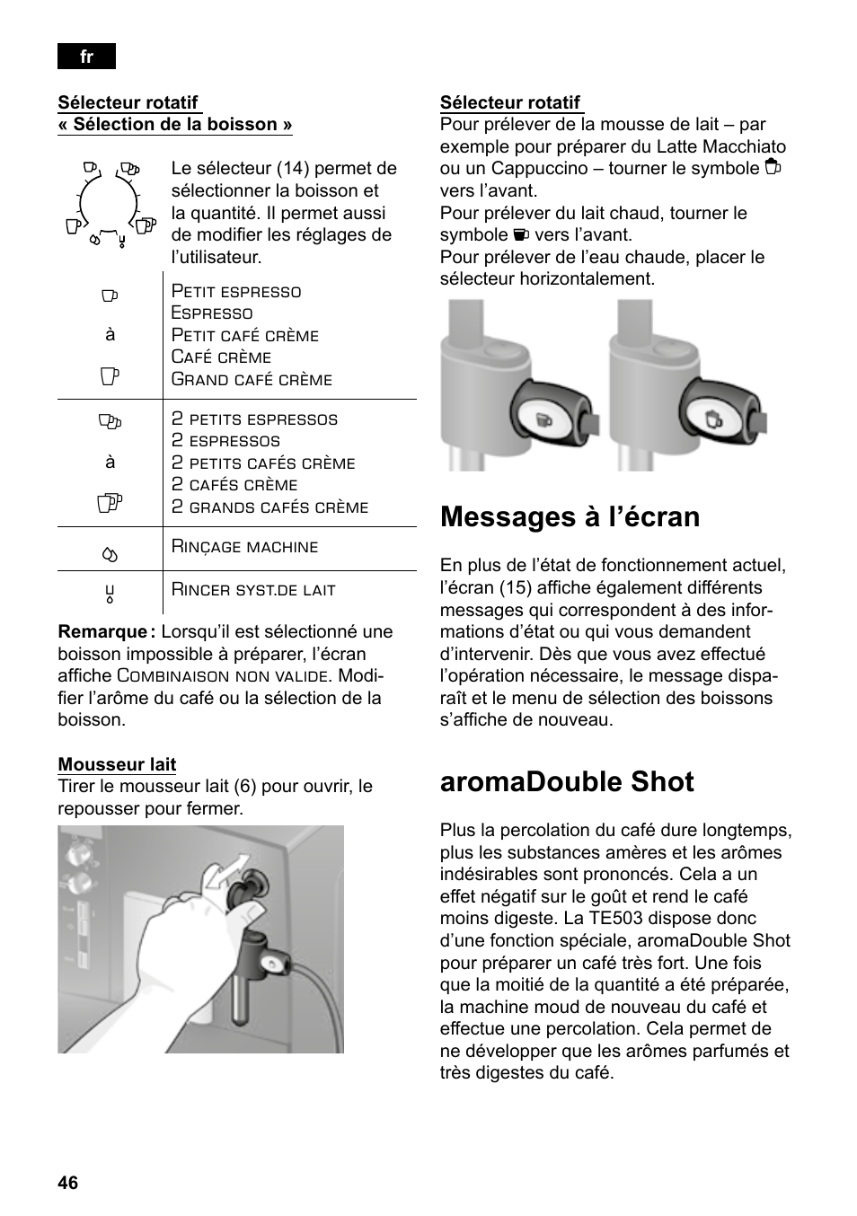 Messages à l’écran, Aromadouble shot | Siemens TE503521DE User Manual | Page 50 / 94