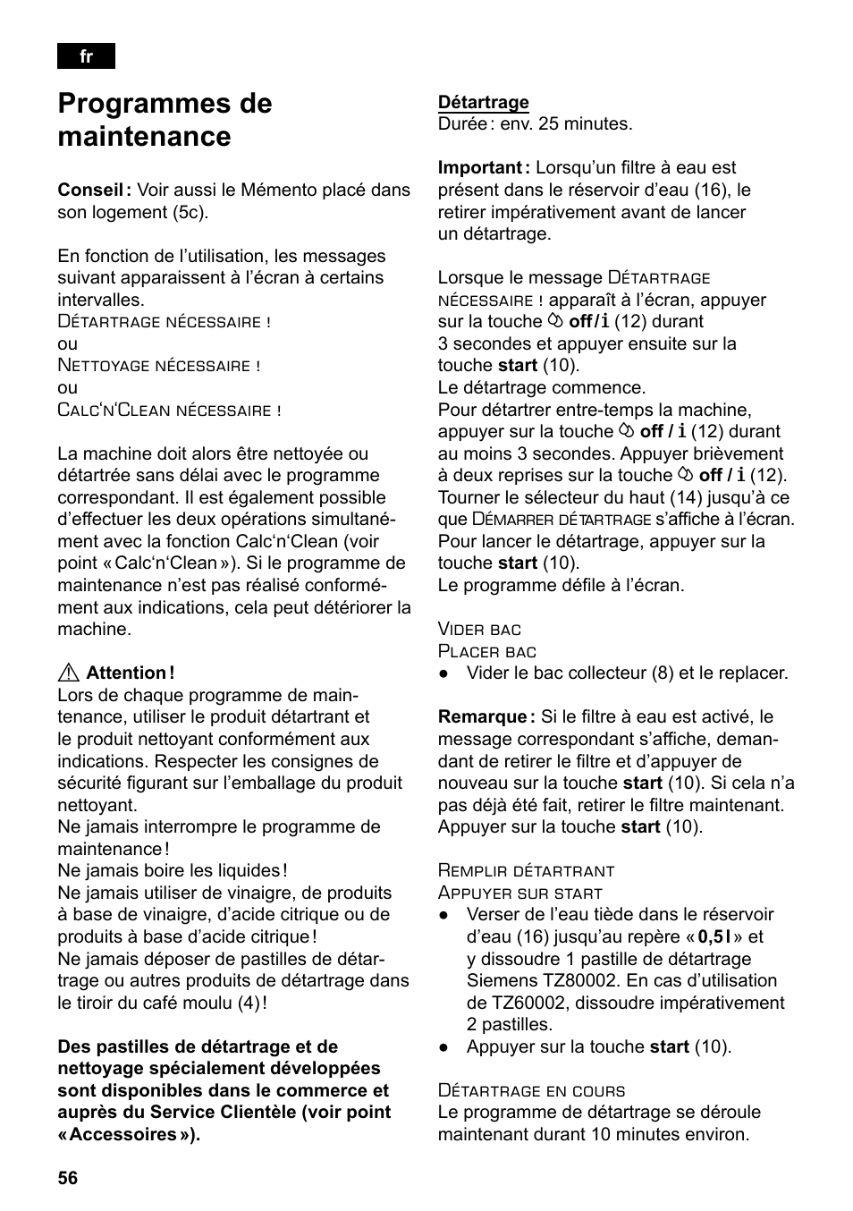 Programmes de maintenance | Siemens TE503521DE User Manual | Page 60 / 94