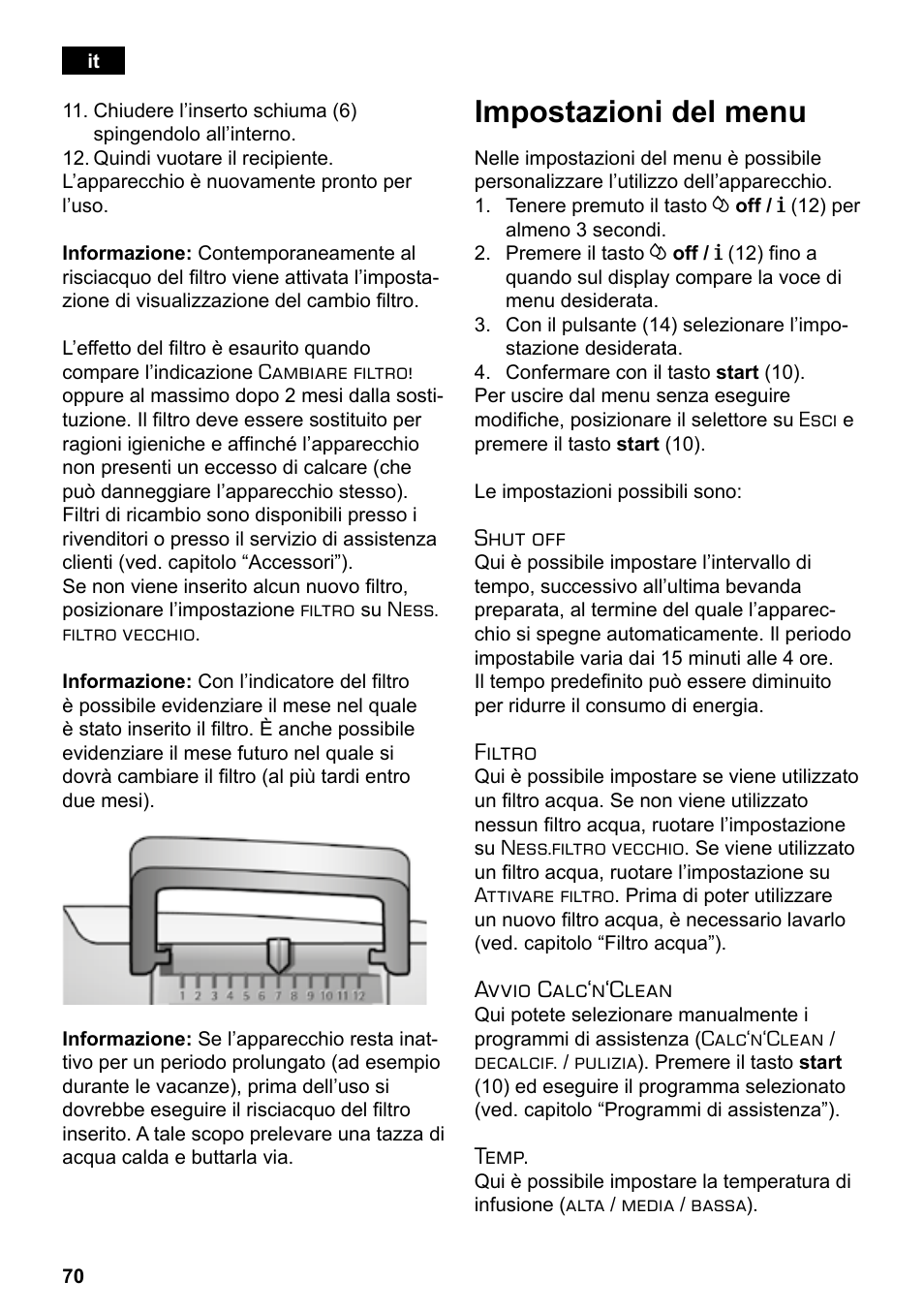 Impostazioni del menu | Siemens TE503521DE User Manual | Page 74 / 94