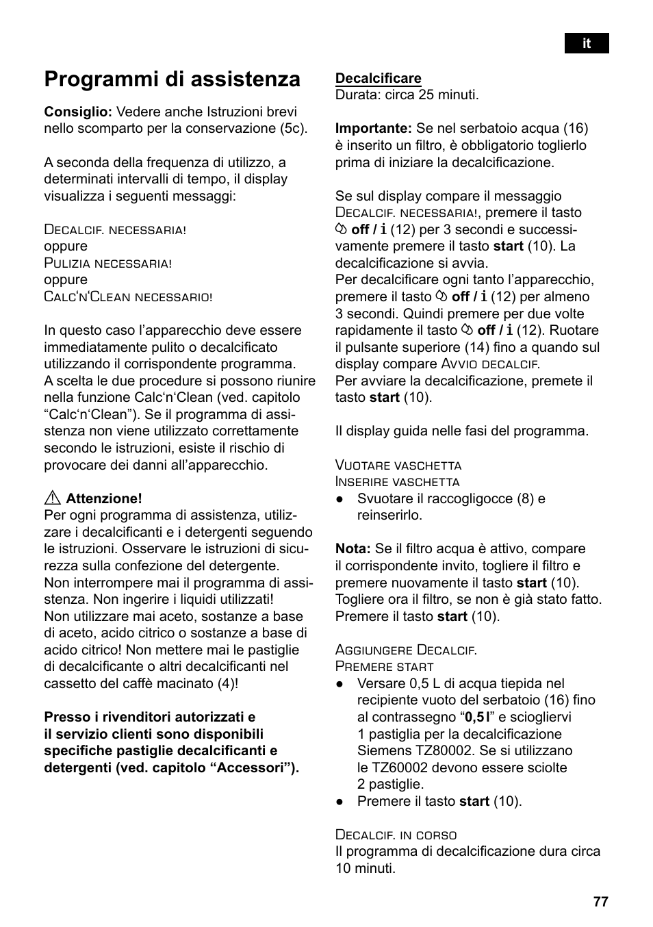 Programmi di assistenza | Siemens TE503521DE User Manual | Page 81 / 94