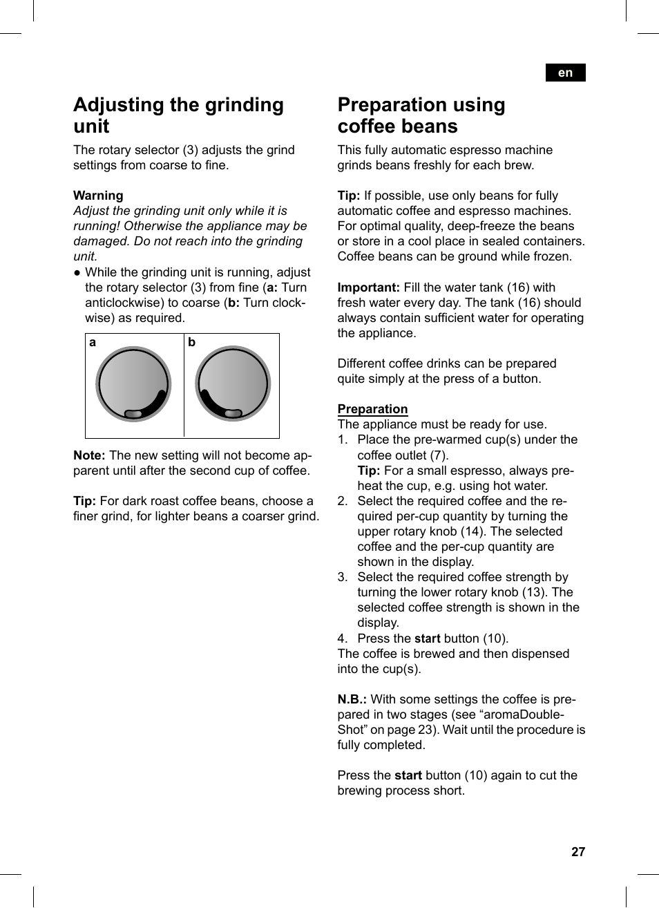 Adjusting the grinding unit, Preparation using coffee beans | Siemens TE503521DE User Manual | Page 31 / 84