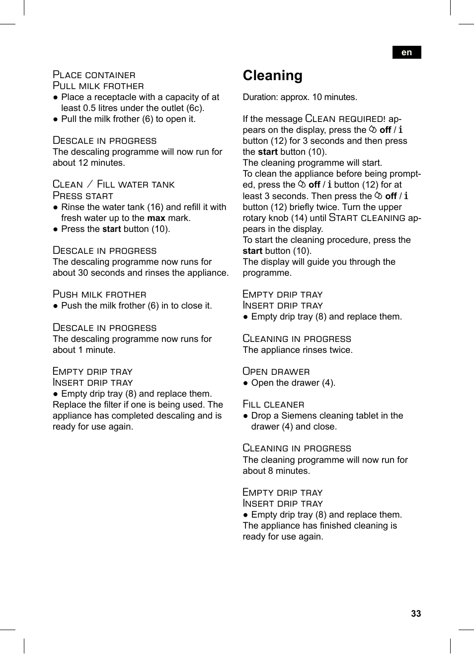 Cleaning | Siemens TE503521DE User Manual | Page 37 / 84