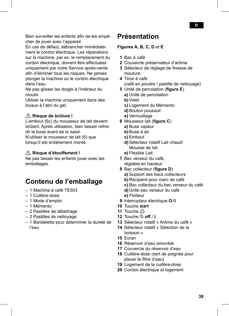 Présentation, Contenu de l’emballage | Siemens TE503521DE User Manual | Page 43 / 84