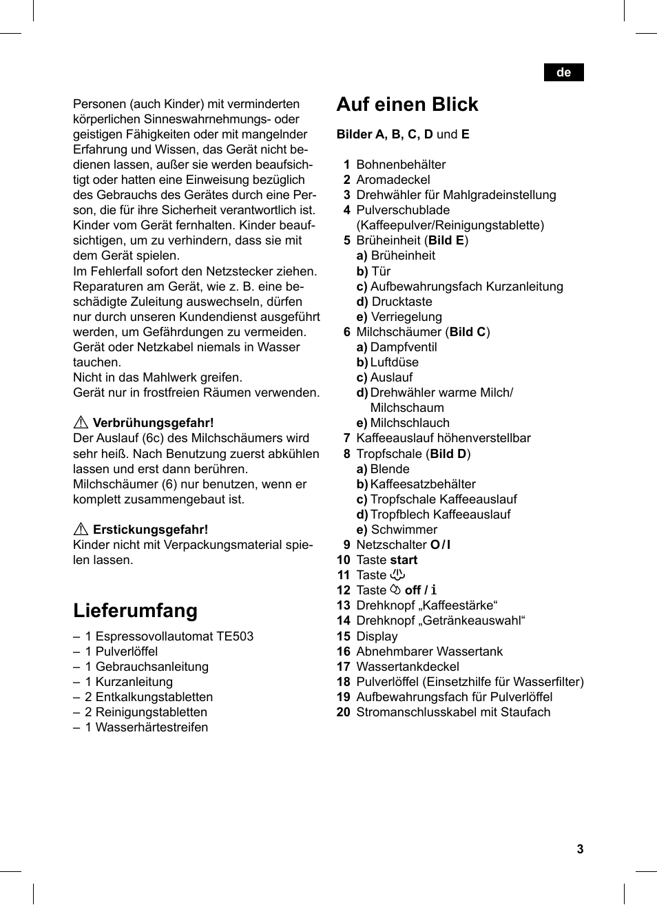 Auf einen blick, Lieferumfang | Siemens TE503521DE User Manual | Page 7 / 84