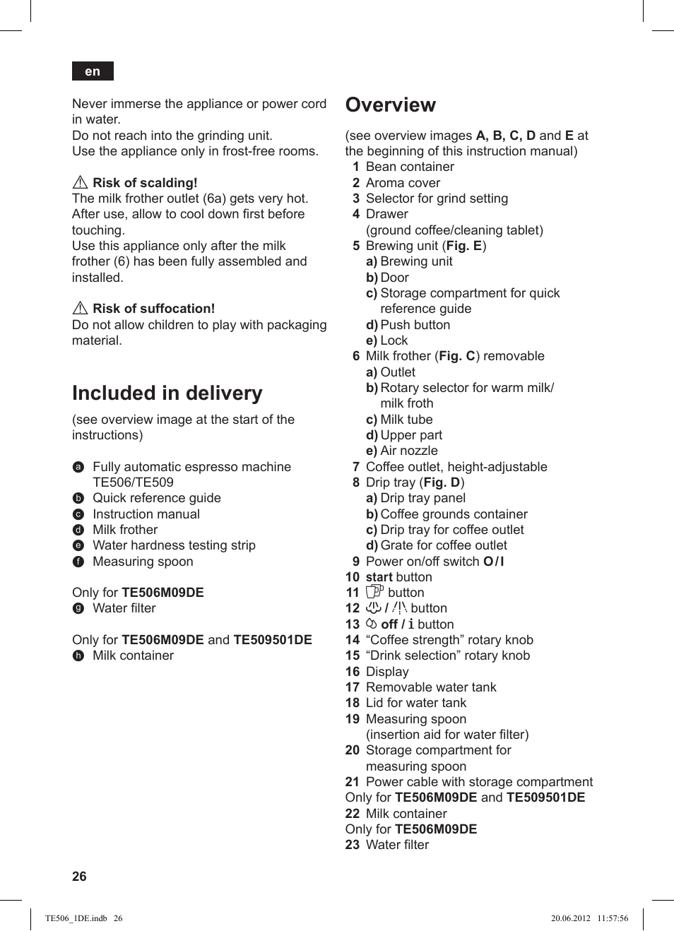 Overview, Included in delivery | Siemens TE509501DE User Manual | Page 26 / 88