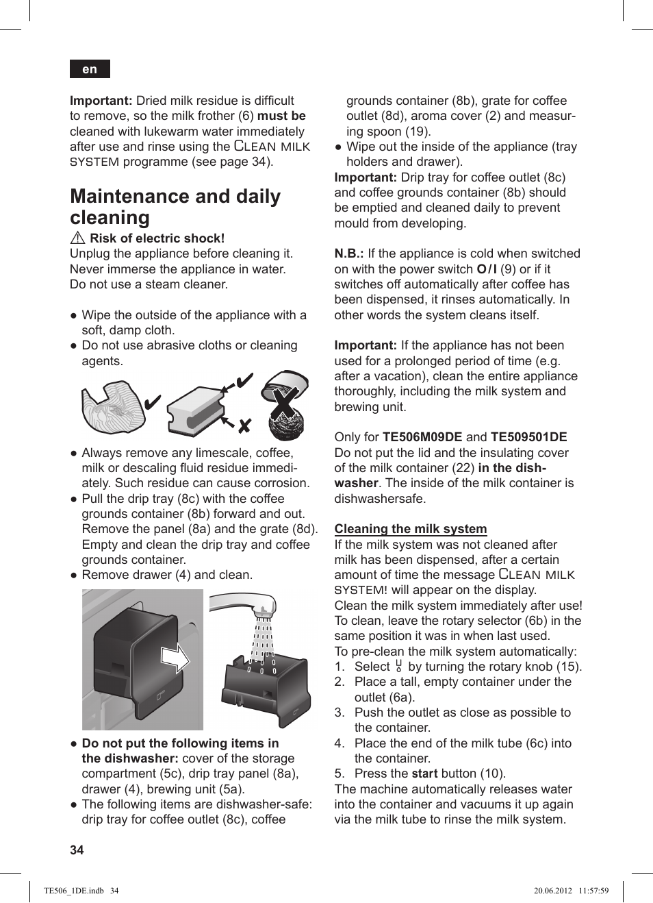 Maintenance and daily cleaning, Clean milk system | Siemens TE509501DE User Manual | Page 34 / 88