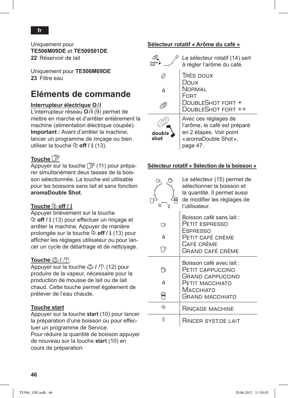 Eléments de commande | Siemens TE509501DE User Manual | Page 46 / 88