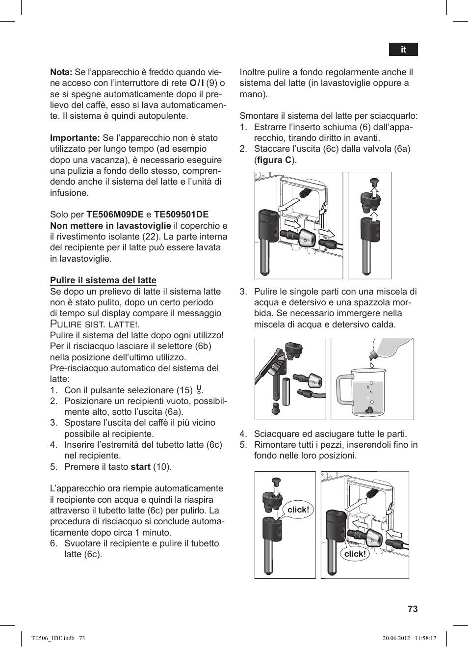 Pulire sist. latte | Siemens TE509501DE User Manual | Page 73 / 88