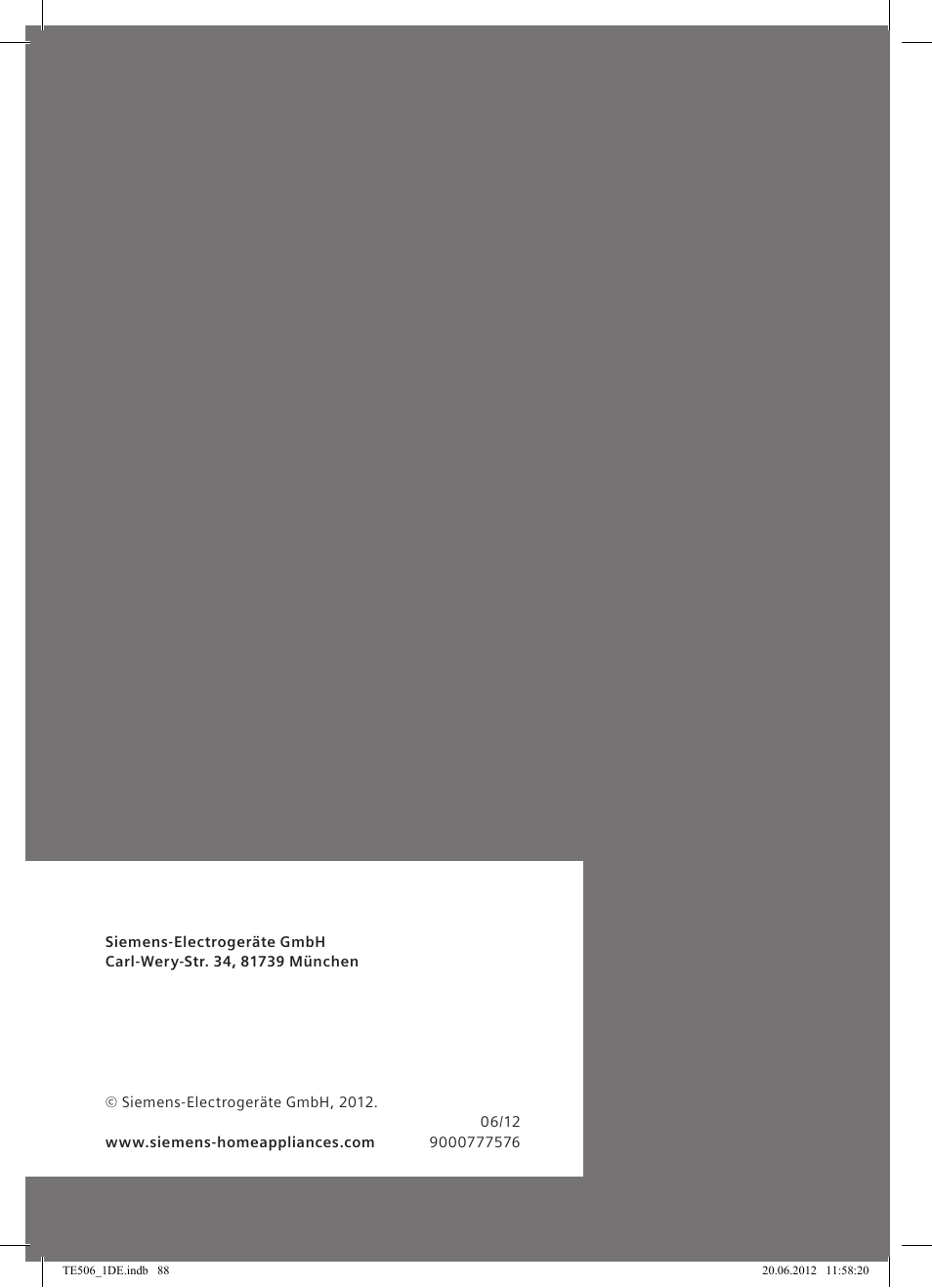 Siemens TE509501DE User Manual | Page 88 / 88