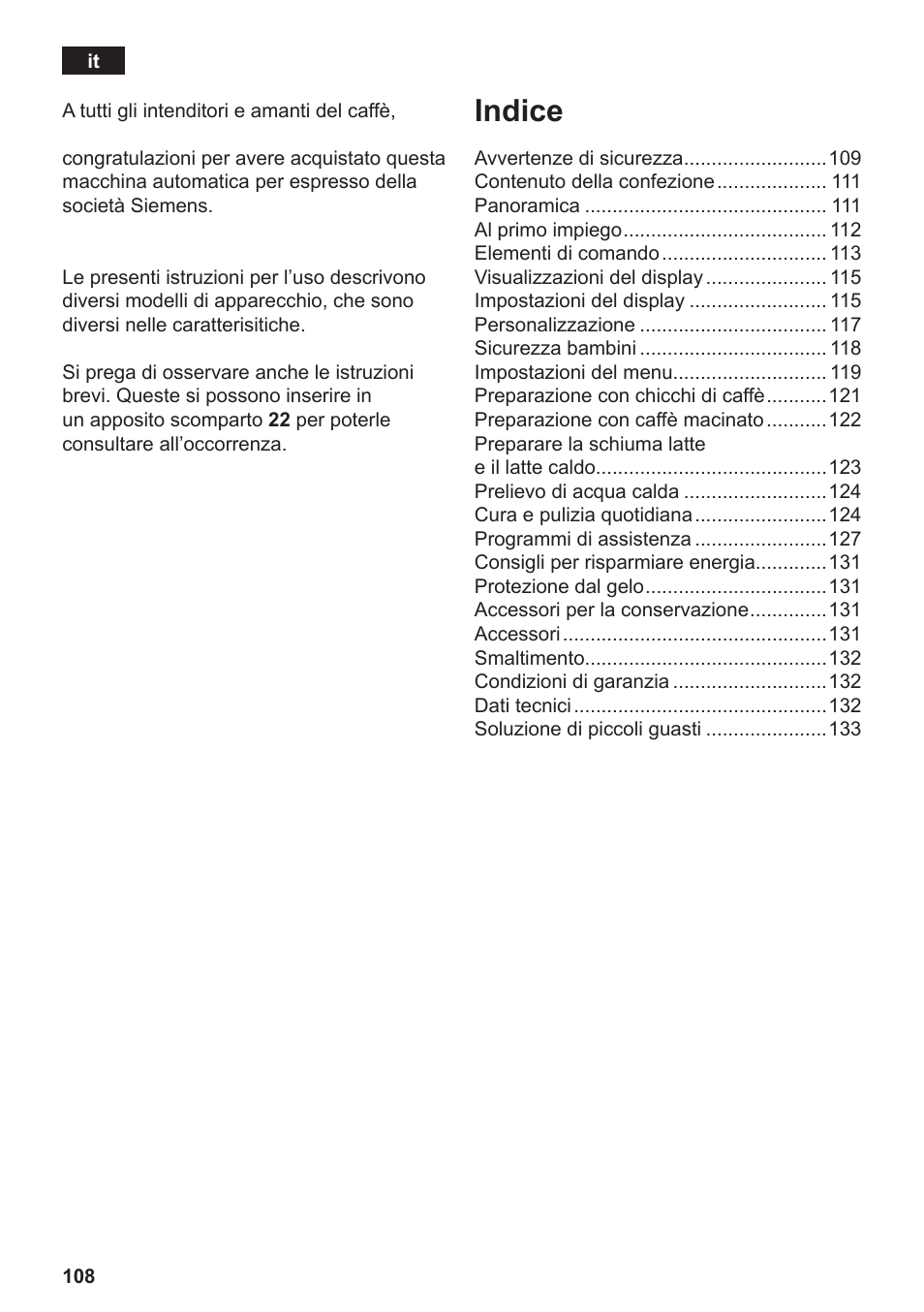 Indice | Siemens TE809F01DE User Manual | Page 112 / 144