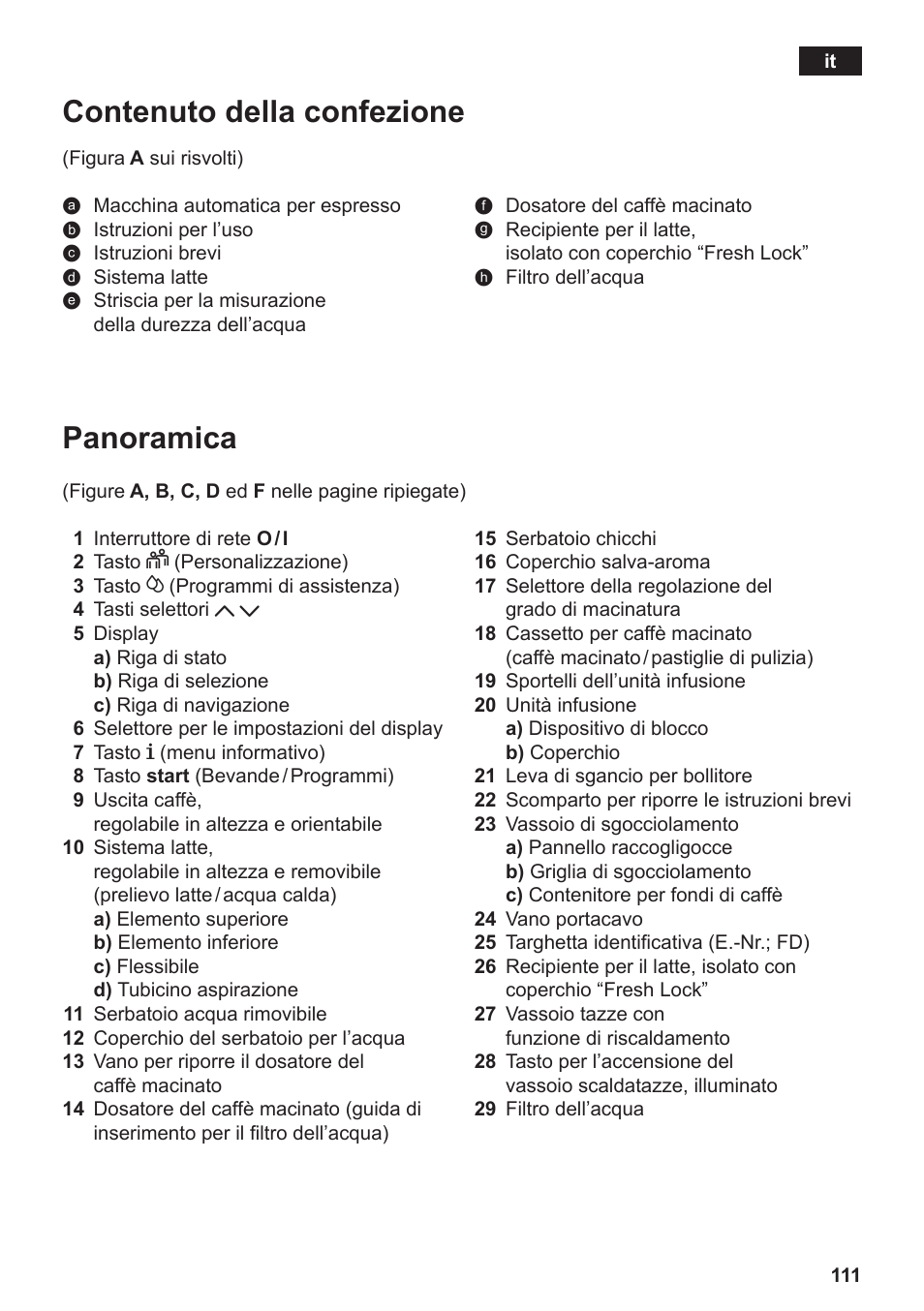 Panoramica, Contenuto della confezione | Siemens TE809F01DE User Manual | Page 115 / 144