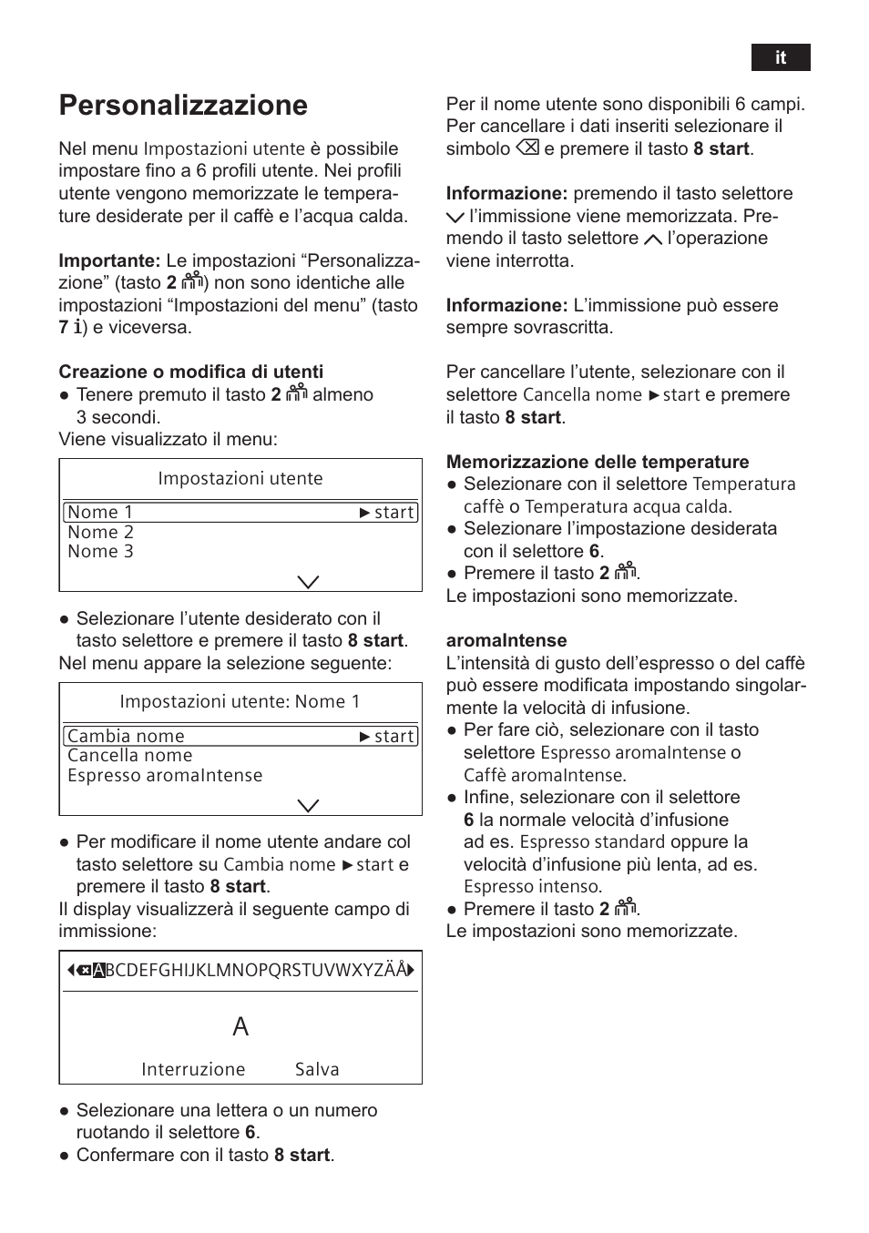 Personalizzazione | Siemens TE809F01DE User Manual | Page 121 / 144