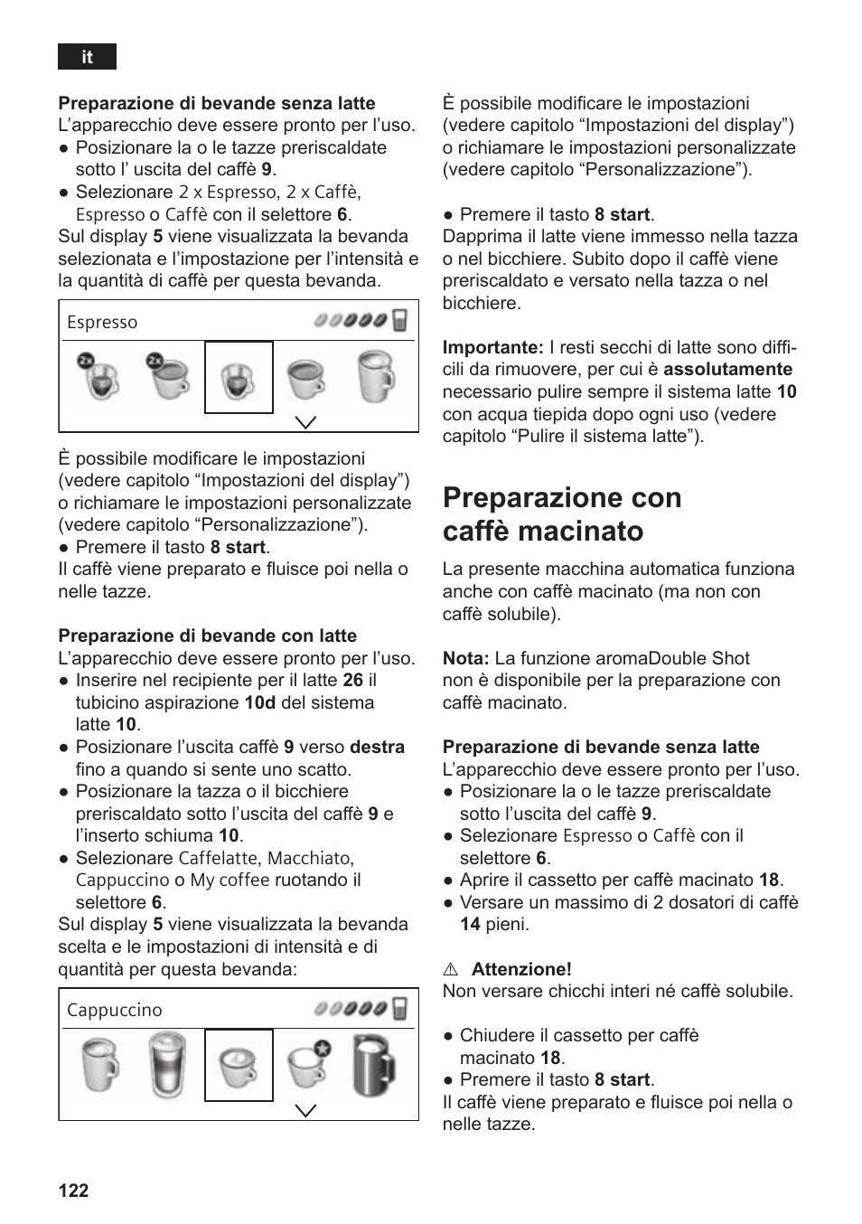 Preparazione con caffè macinato | Siemens TE809F01DE User Manual | Page 126 / 144