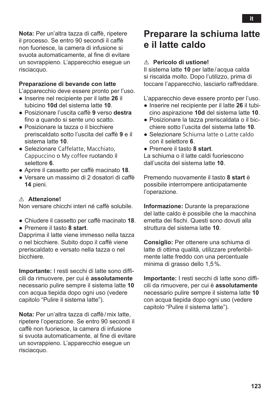 Preparare la schiuma latte e il latte caldo | Siemens TE809F01DE User Manual | Page 127 / 144