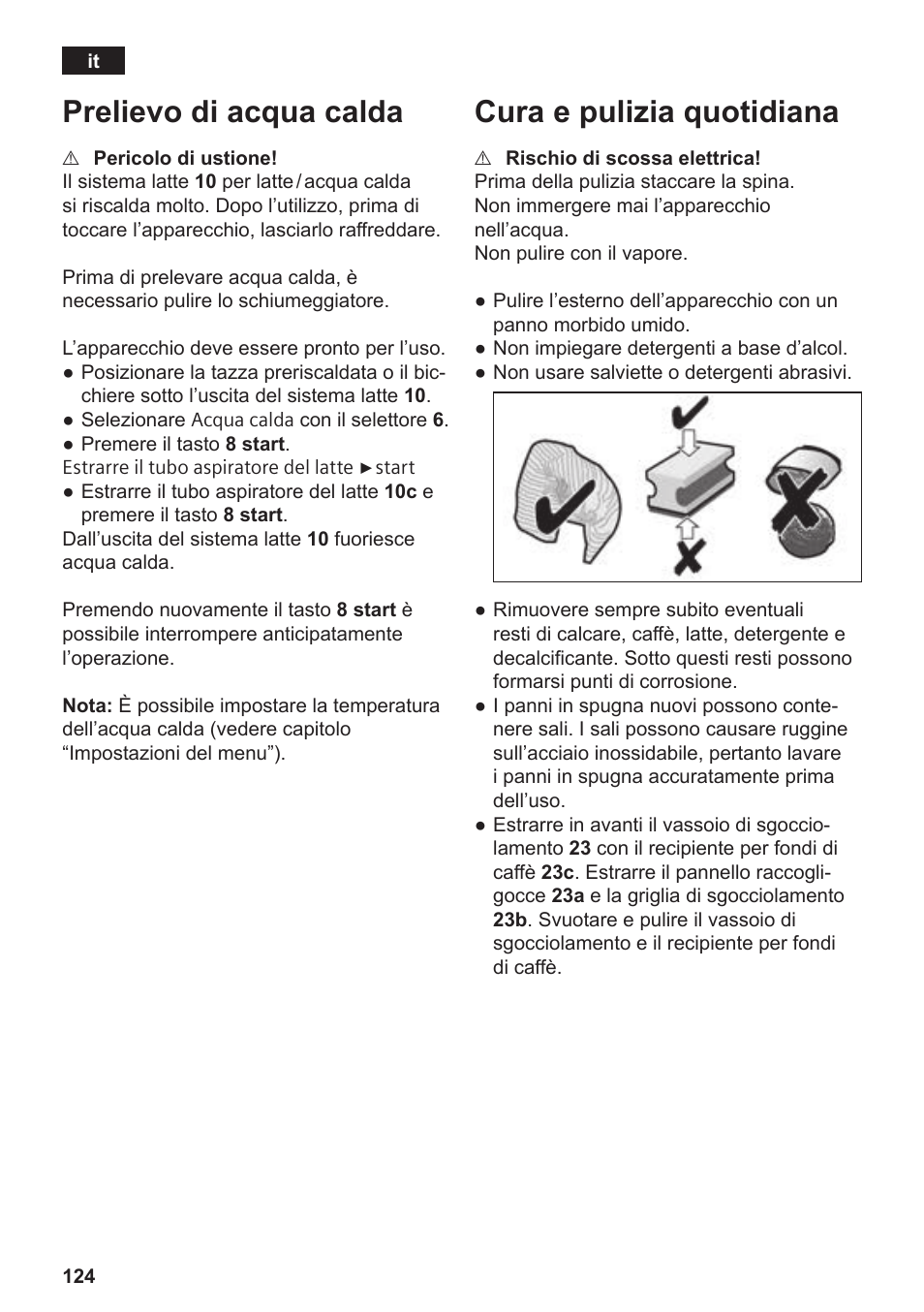 Prelievo di acqua calda, Cura e pulizia quotidiana | Siemens TE809F01DE User Manual | Page 128 / 144