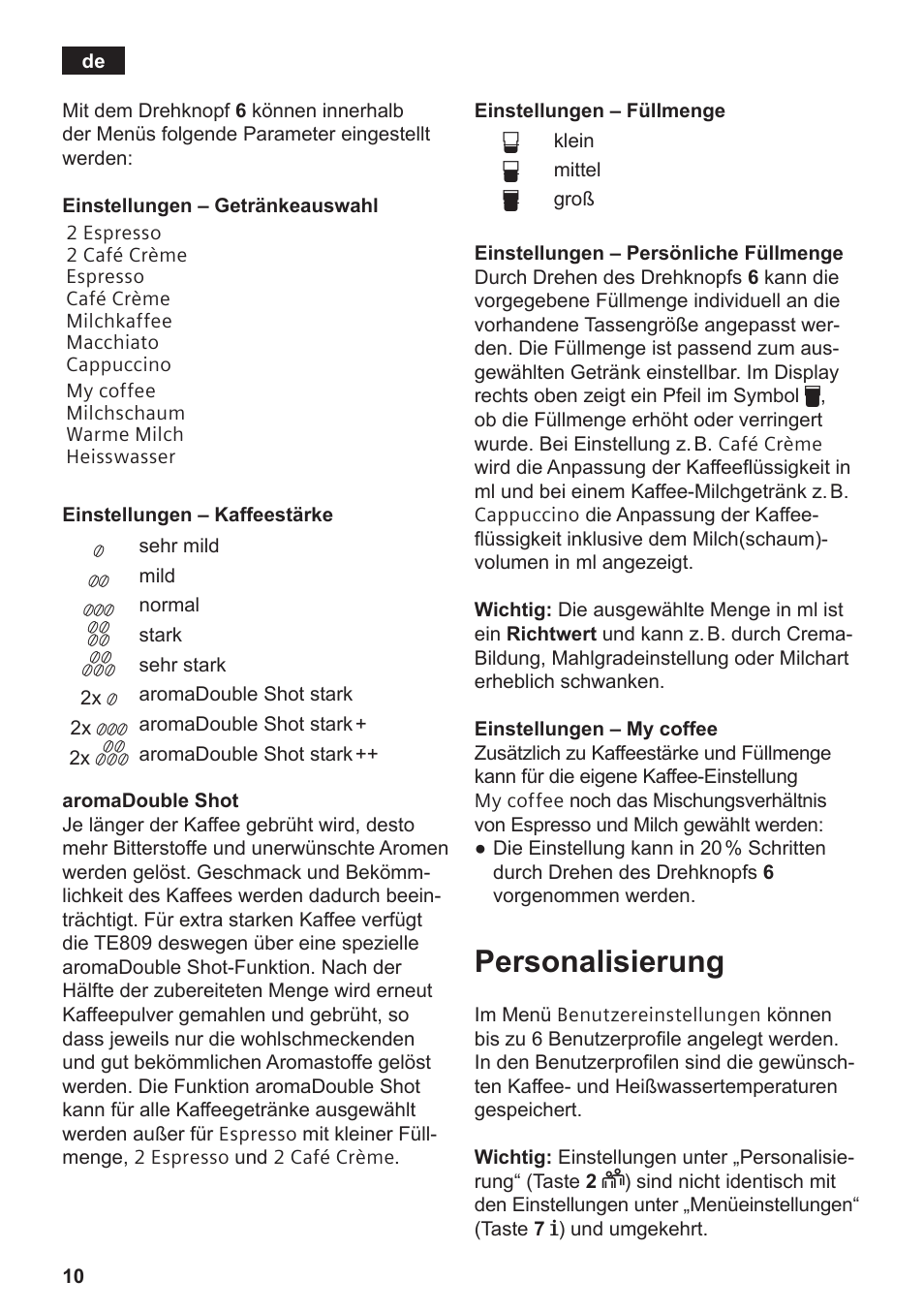 Personalisierung | Siemens TE809F01DE User Manual | Page 14 / 144