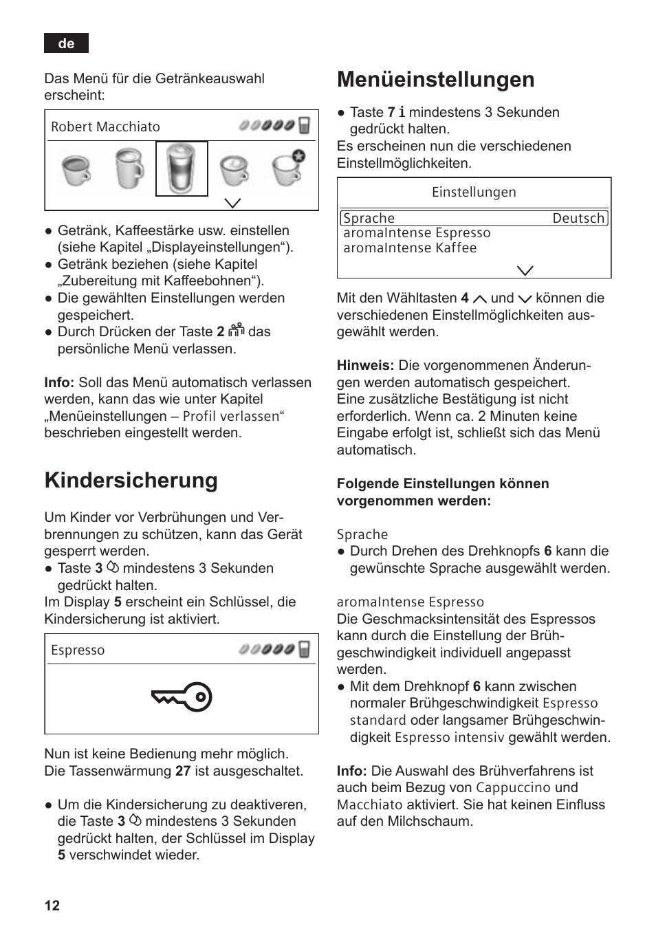 Kindersicherung, Menüeinstellungen | Siemens TE809F01DE User Manual | Page 16 / 144