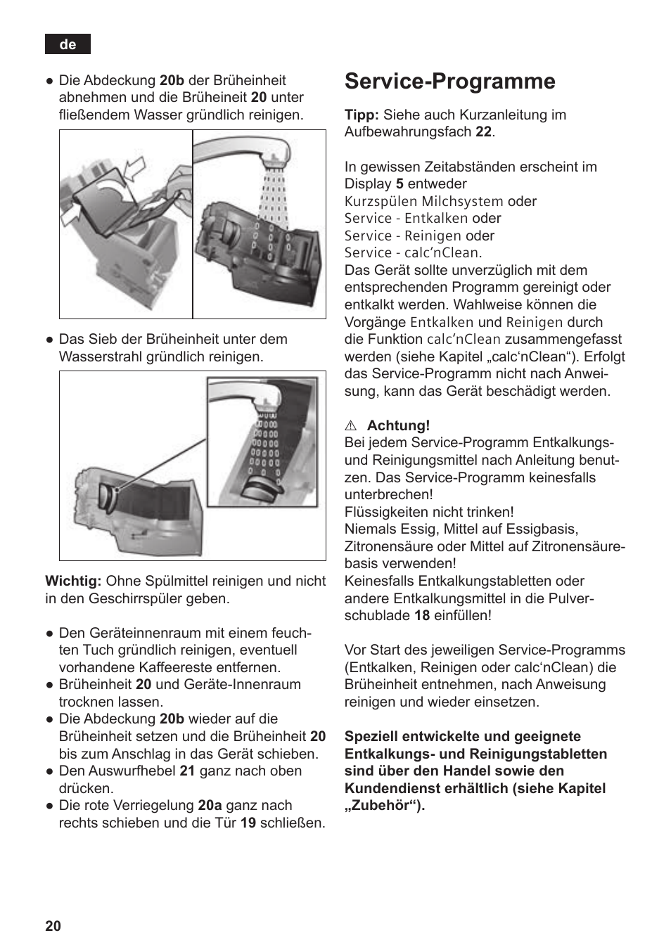 Service-programme | Siemens TE809F01DE User Manual | Page 24 / 144