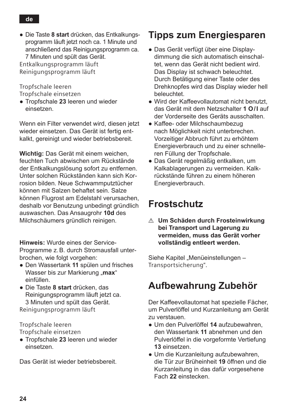 Tipps zum energiesparen, Frostschutz, Aufbewahrung zubehör | Siemens TE809F01DE User Manual | Page 28 / 144