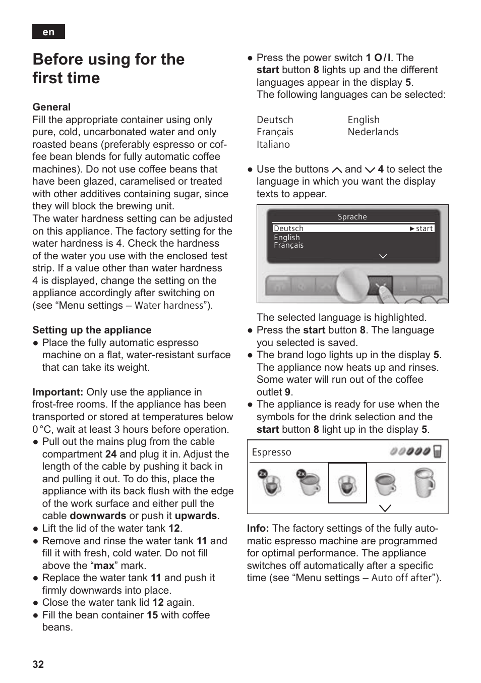 Before using for the first time | Siemens TE809F01DE User Manual | Page 36 / 144