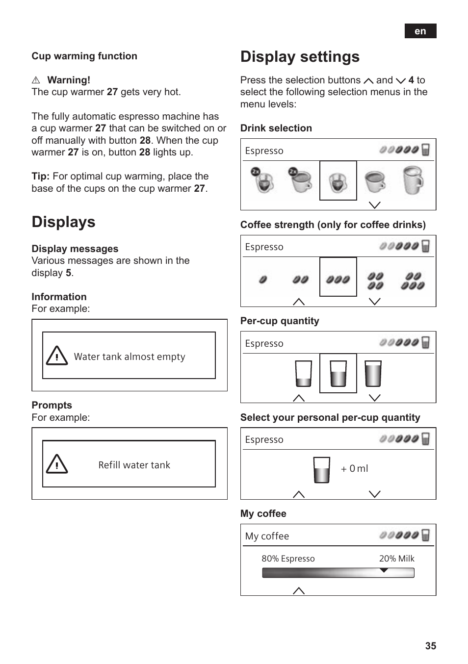 Displays, Display settings | Siemens TE809F01DE User Manual | Page 39 / 144