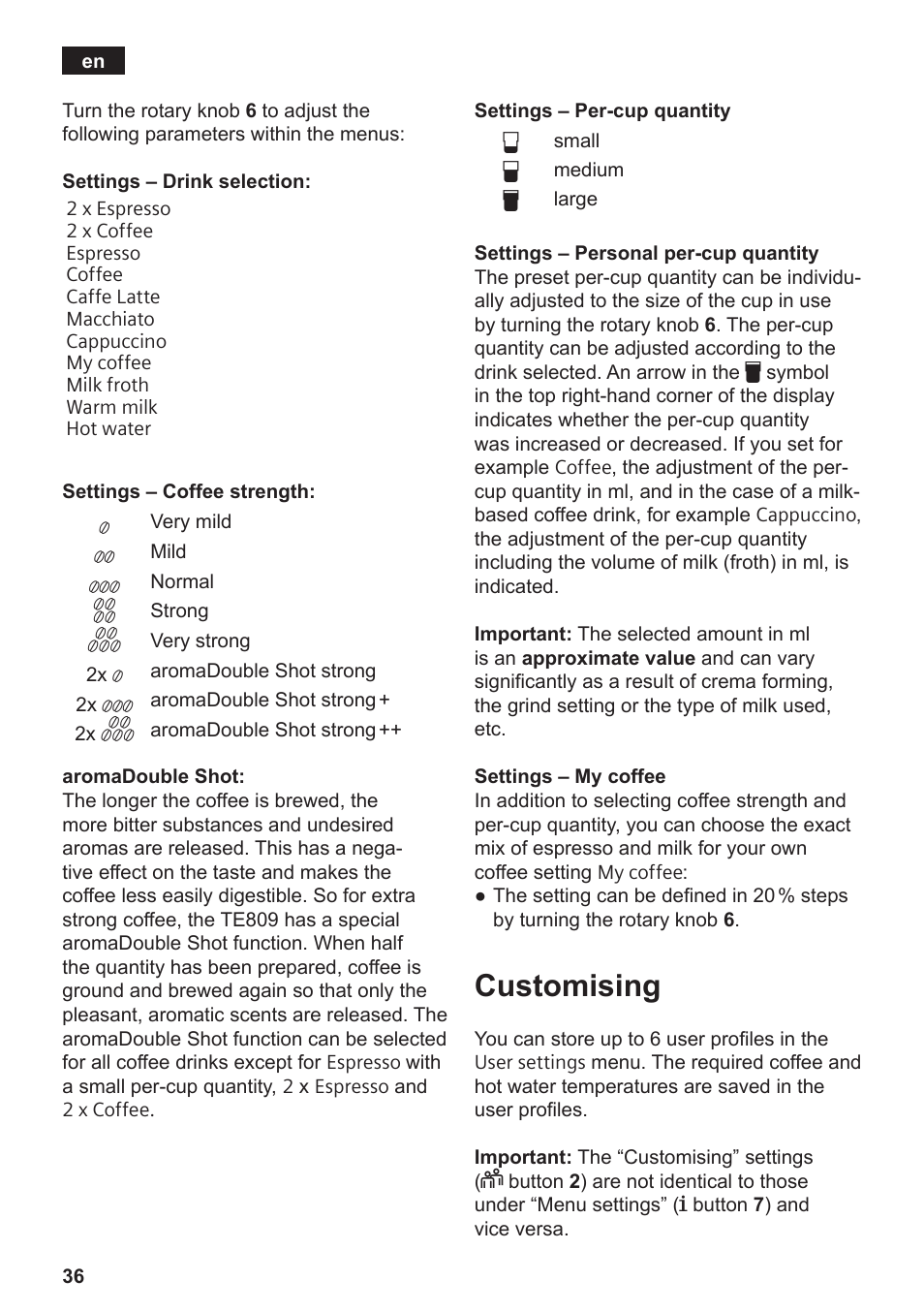 Customising | Siemens TE809F01DE User Manual | Page 40 / 144