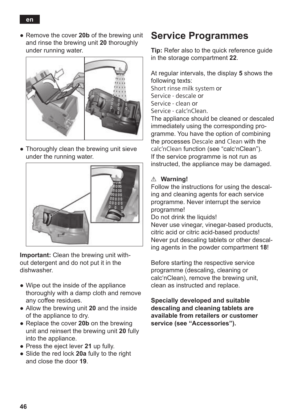 Service programmes | Siemens TE809F01DE User Manual | Page 50 / 144